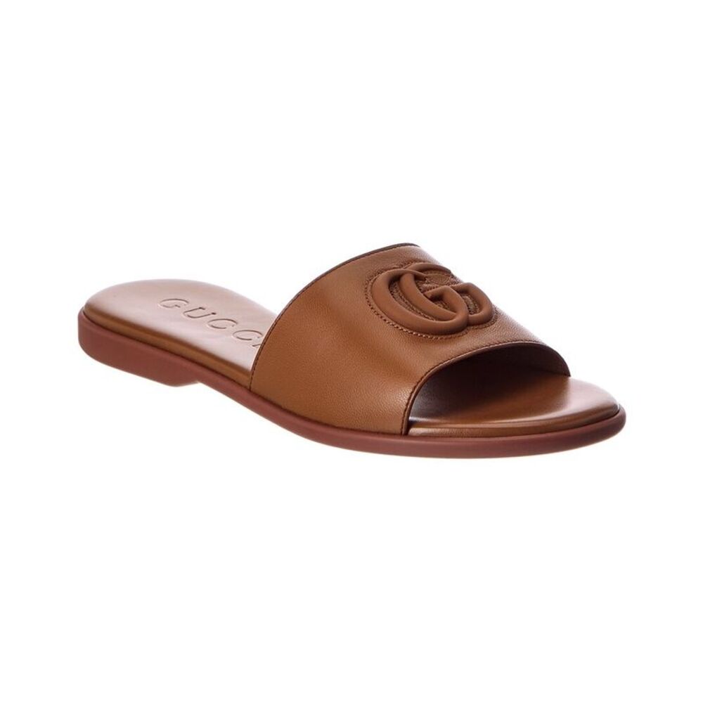 Gucci Double G Leather Sandal, Brown